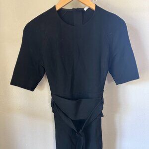 Alice + Olivia Women Virgil Black Bateau Neckline Belted Mini Dress